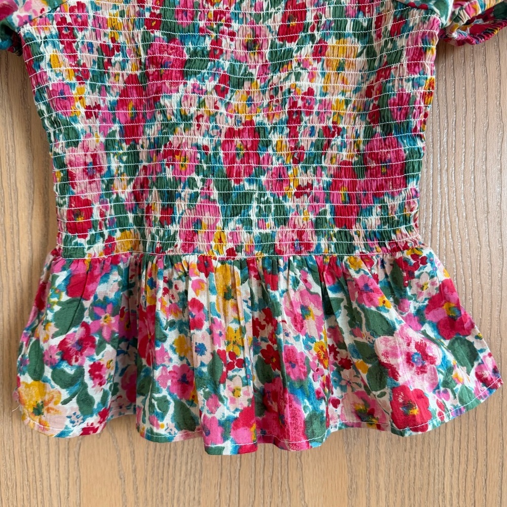 REBELLION EUC Floral Cottagecore Smocked Soft Girl Spring Blouse Women’s Size XS - Picture 4 of 10